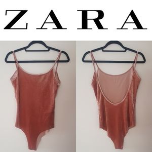 Zara Collection Pink Velvet Seamless Bodysuit